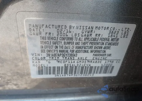 2016 Nissan Sentra Sv from USA, damaged, VIN 3N1AB7AP3GY238043